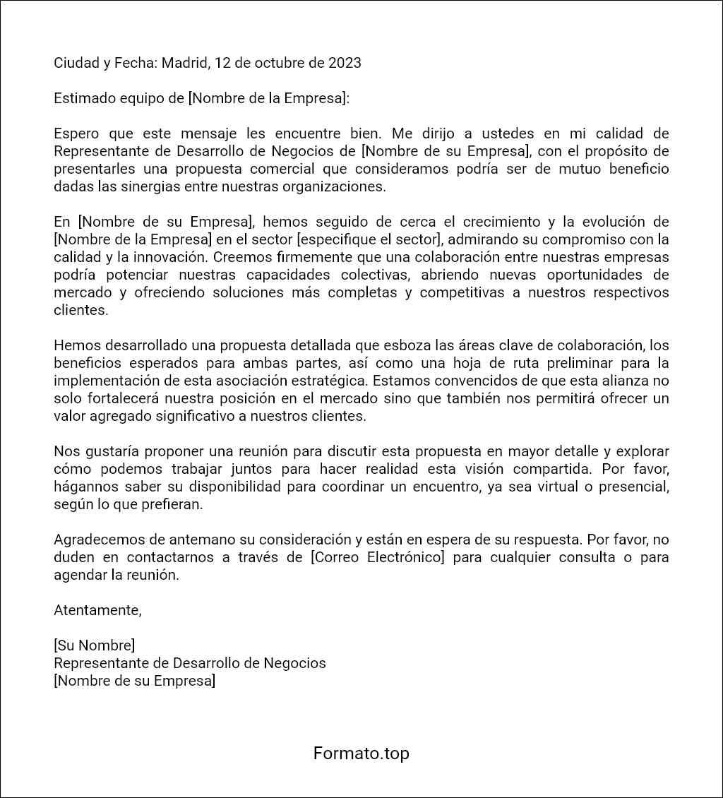 Carta de presentación de una propuesta comercial formato