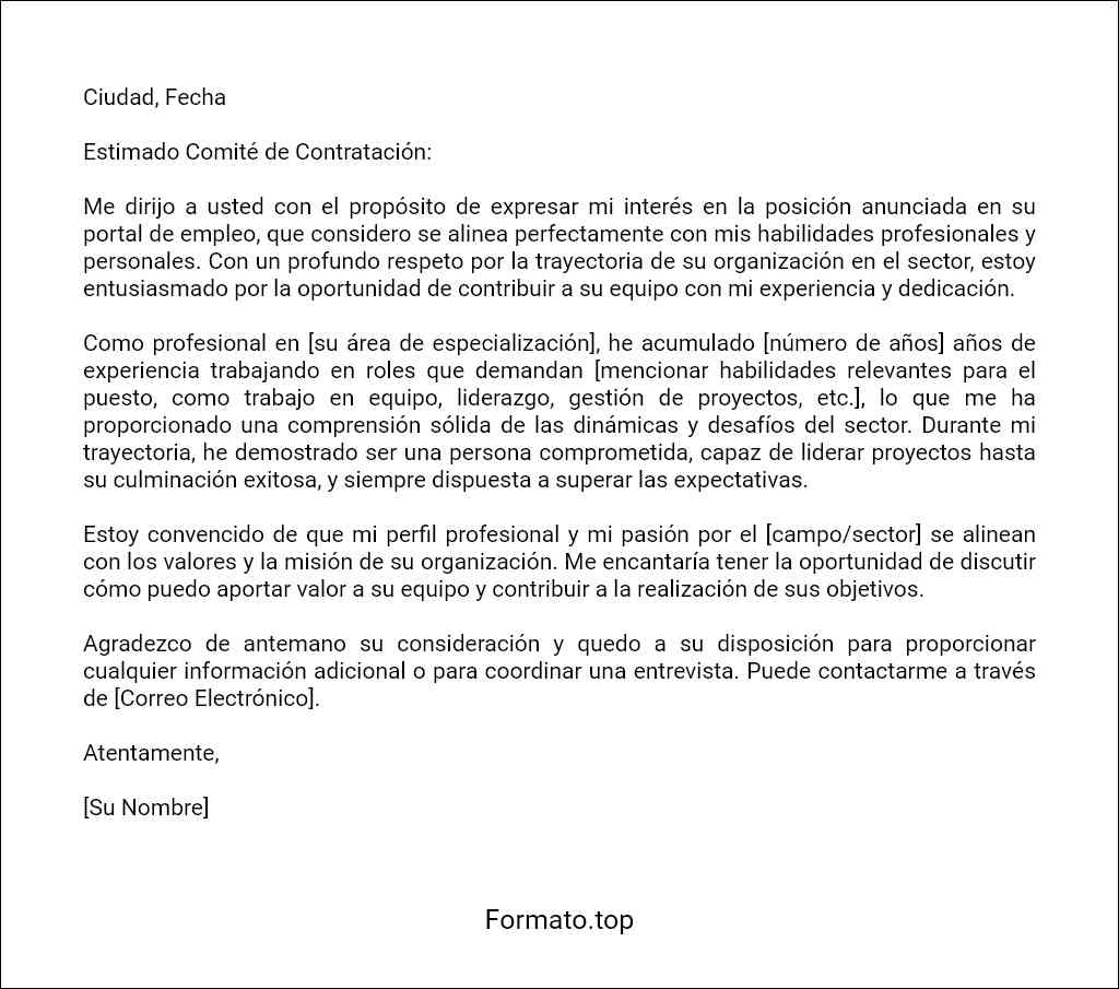 Carta de presentación de una solicitud de empleo modelo