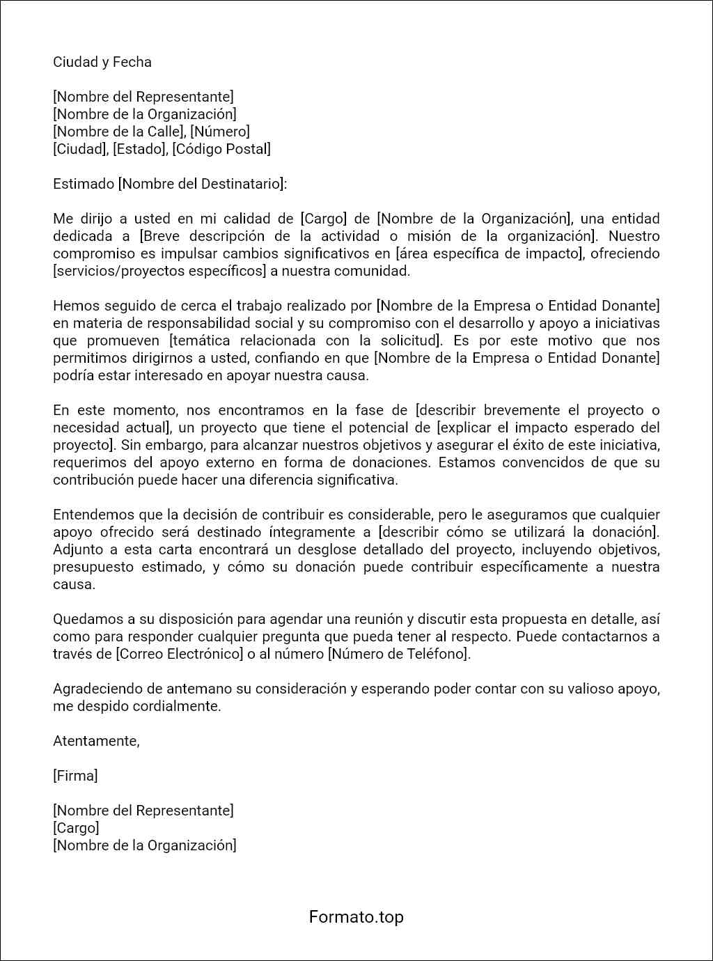 formato de Carta de solicitud de donación 