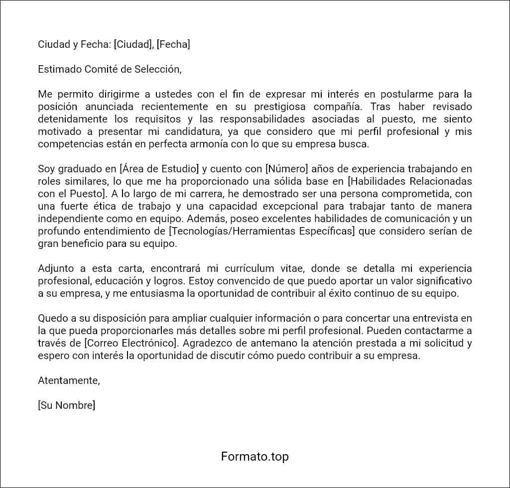 modelo de Carta de solicitud de empleo