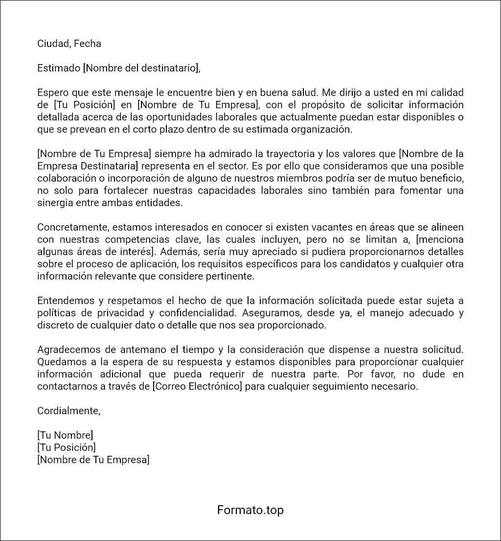 formato recomendado para una Carta de solicitud de información laboral