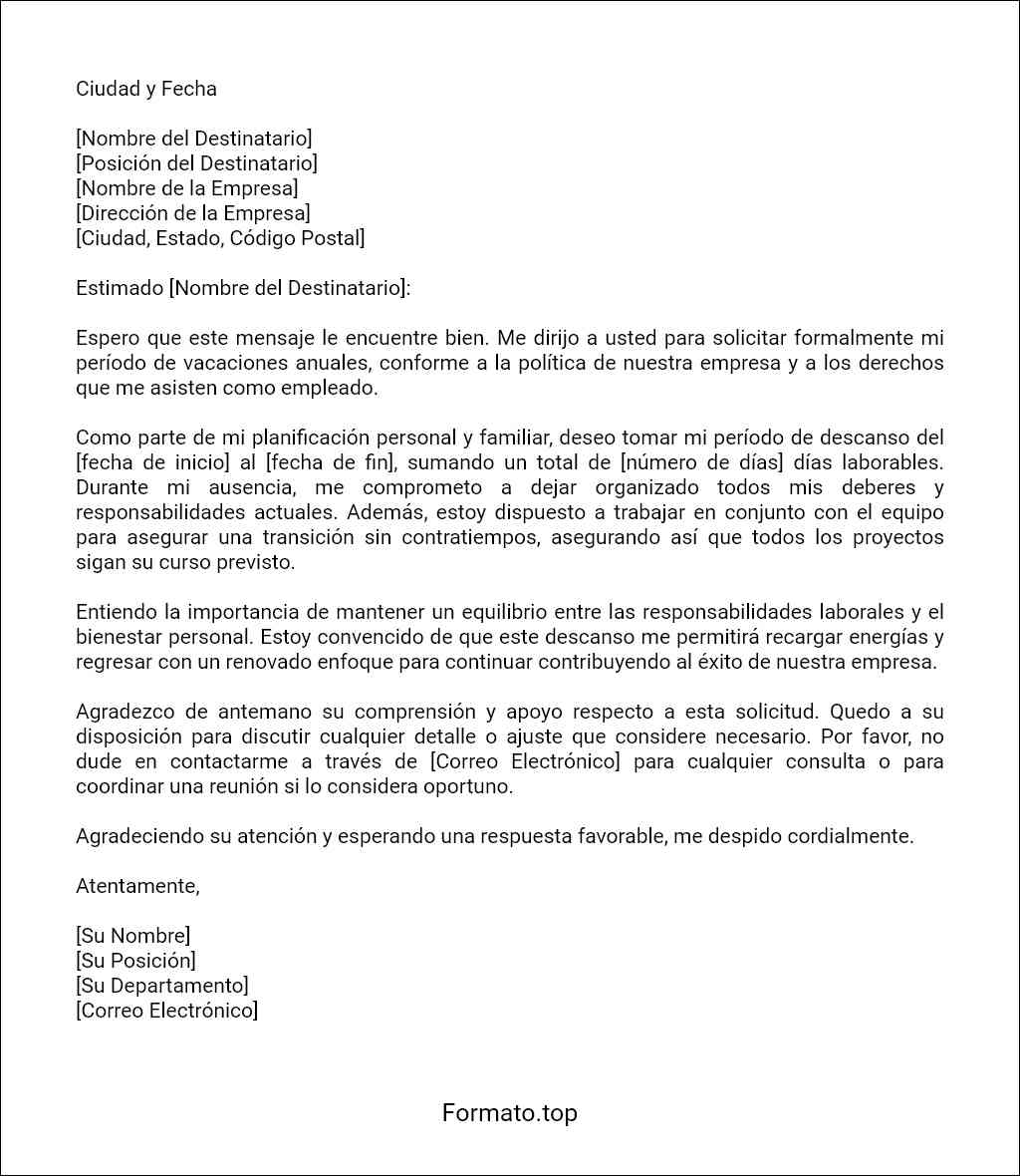 Carta de solicitud de vacaciones ejemplo