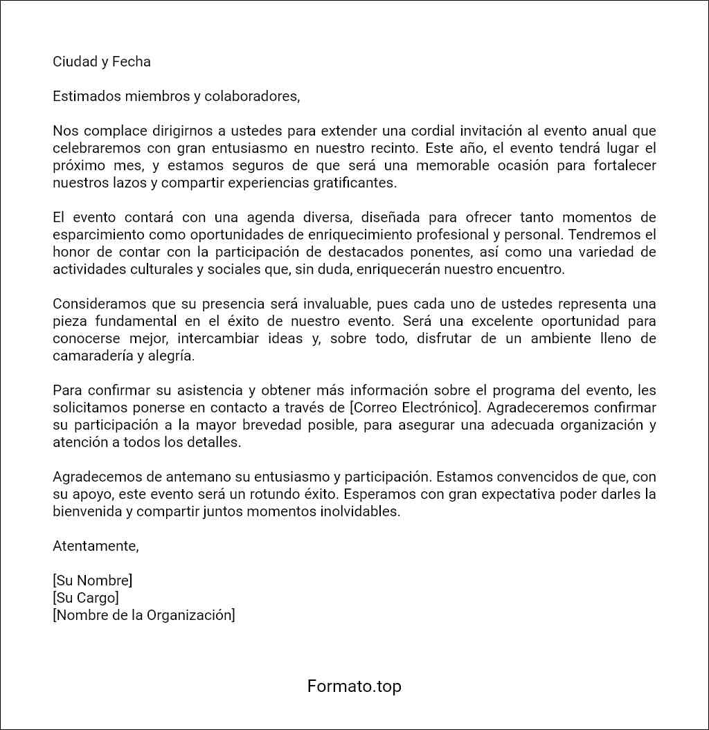 Carta de presentación de un evento social ejemplo