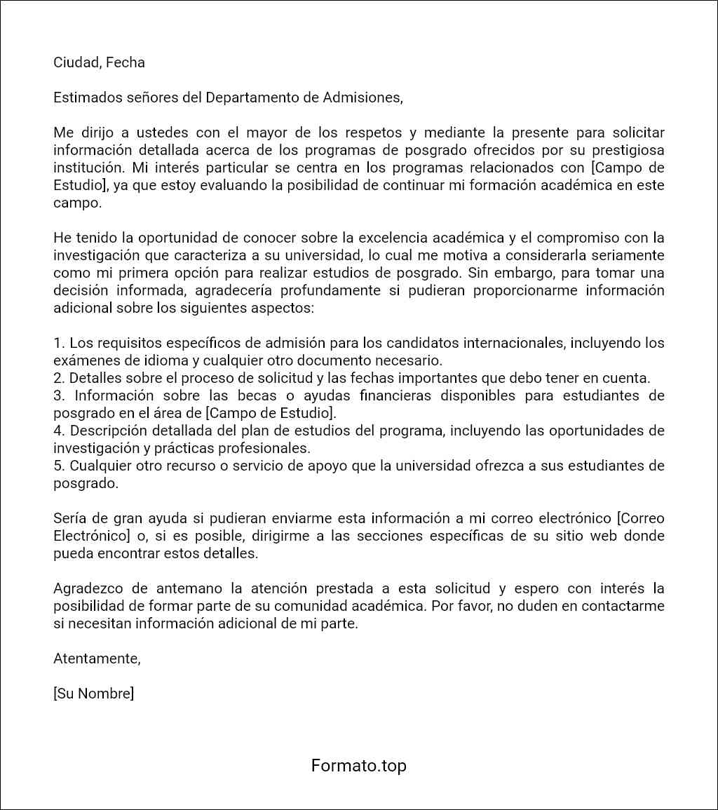 Carta de solicitud de información sobre una universidad ejemplos