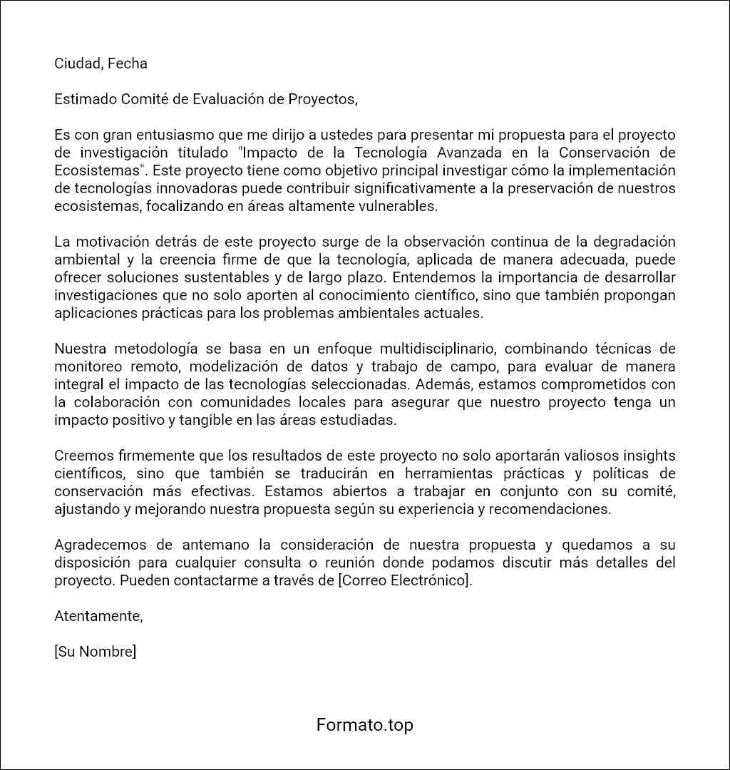 modelo de Carta de presentación de una propuesta de proyecto de investigación científica