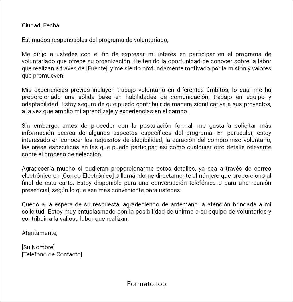 la mejor Carta de solicitud de información sobre un programa de voluntariado