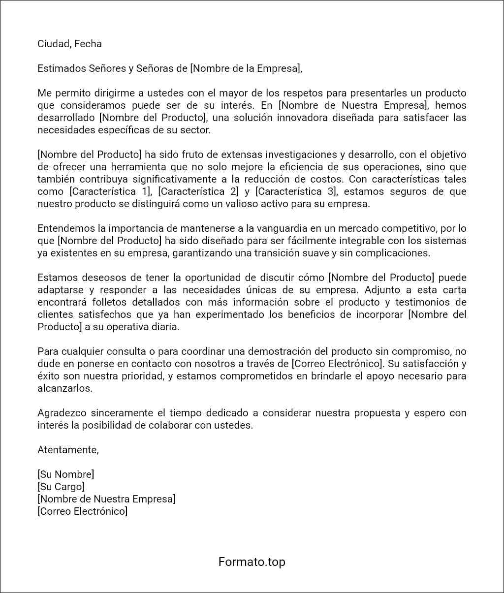 como redactar una Carta de presentación de un producto